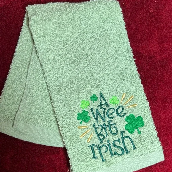 Irish St. Patrick’s Day Green embroidered kitchen towel,A Wee bit Irish st pat - Picture 2 of 6